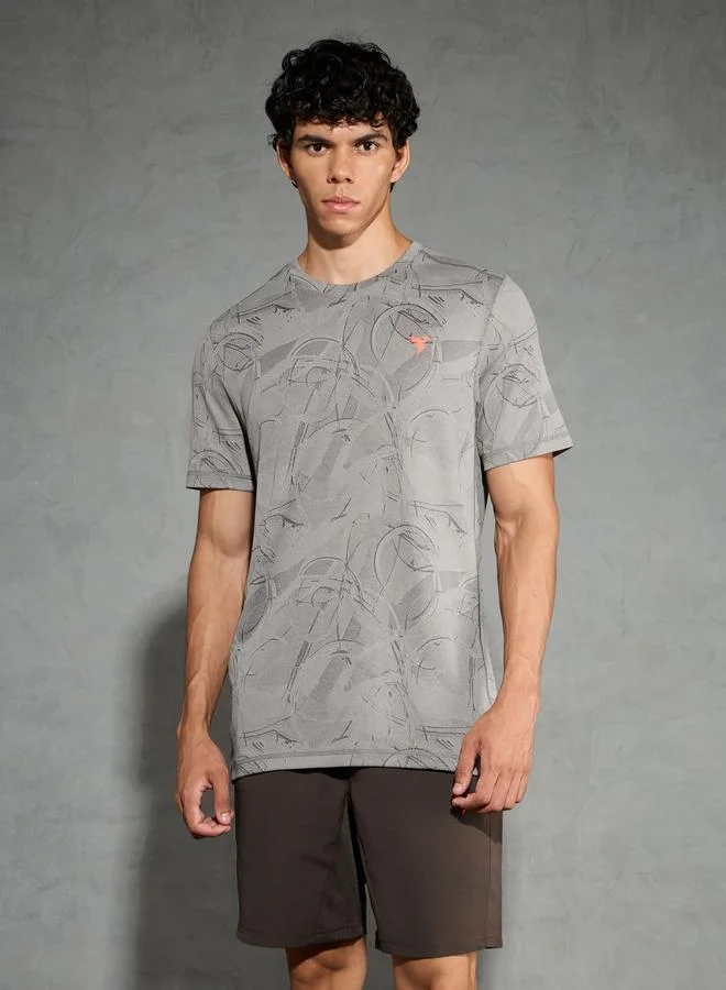 تكنوسبورت Technosport Men Jacquard Slim Fit Crew Neck T-Shirt