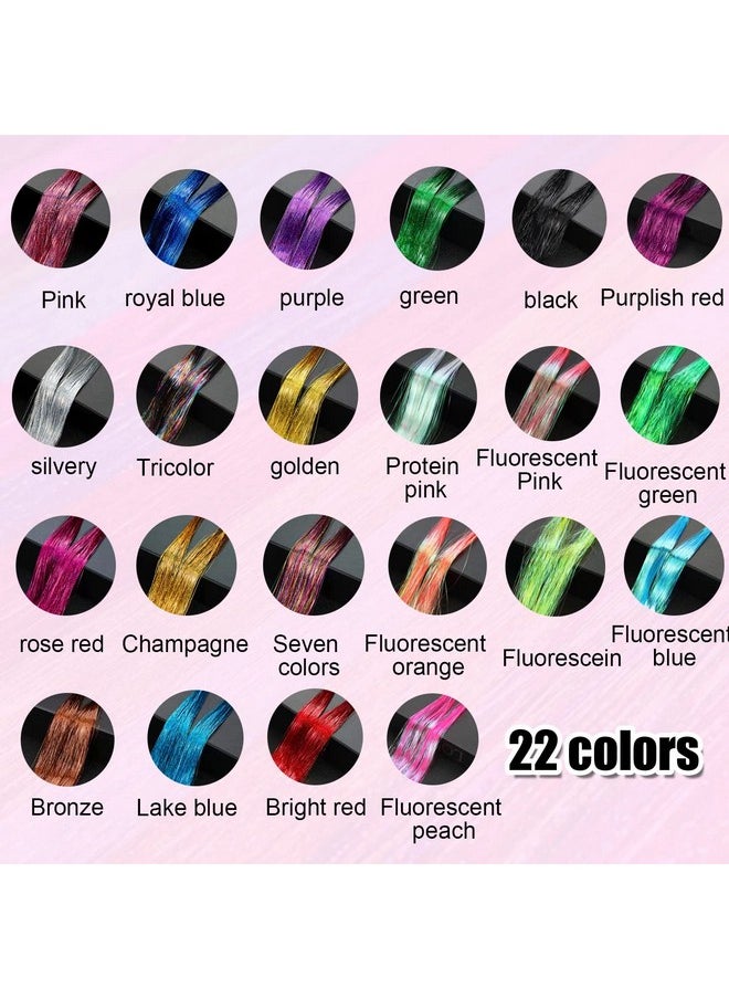 FDBJulyy - 22 Colors 4400 Strands Hair Tinsel Strands Kit 47 Inches Sparkling Party Tinsel Hair Extensions Highlights Multi-Colors Synthetic Hair Streak Bling（22 color/set） - Image 1
