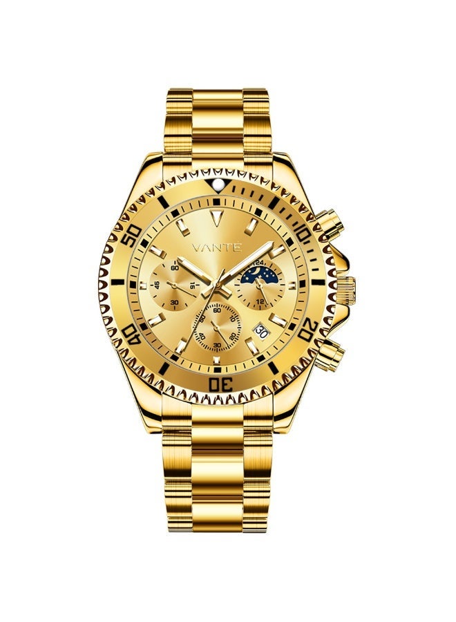 VOGUE VENUE VANTE Series Men's Luxury Gold Dial Chronograph Watch - Gold Tone Stainless Steel, Luminous & Waterproof with Moon Phase by VOGUE VENUE - VNT005 - Image 1