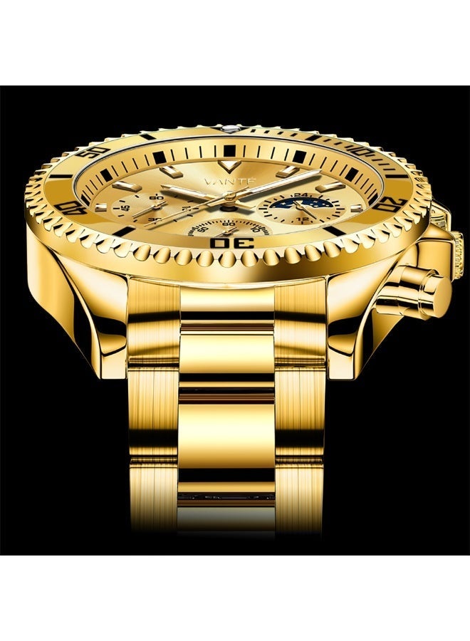VOGUE VENUE VANTE Series Men's Luxury Gold Dial Chronograph Watch - Gold Tone Stainless Steel, Luminous & Waterproof with Moon Phase by VOGUE VENUE - VNT005 - Image 4