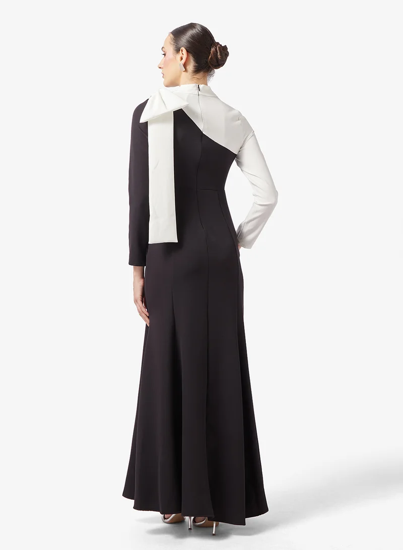 Khizana Contrast Tone Dress With Exaggerated Bow