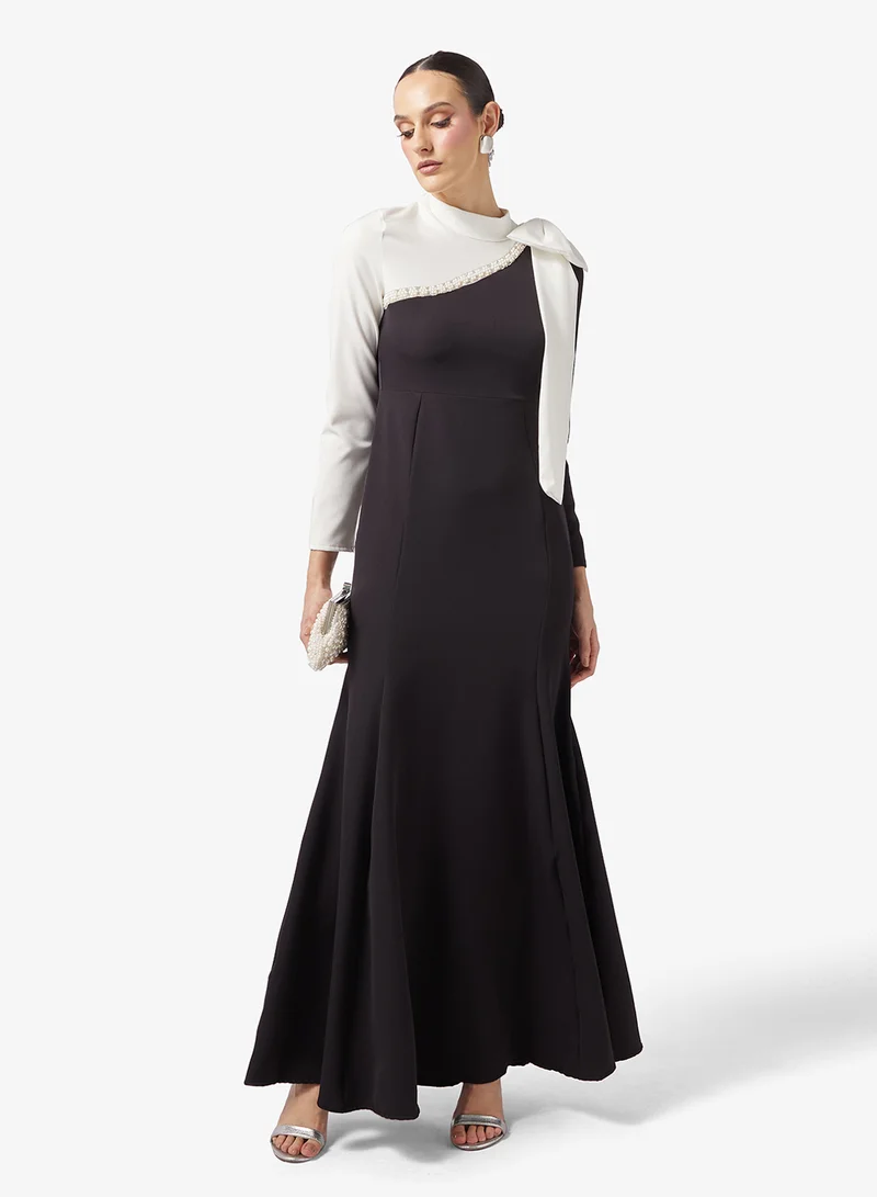 Khizana Contrast Tone Dress With Exaggerated Bow