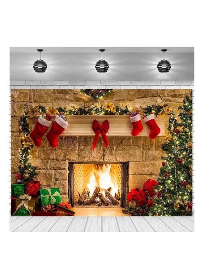 XLL Christmas Photography Backdrops Christmas Fireplace Decoration Background for Photo Happy Holiday Party Decoration Props 7x5FT(210CM X 150CM) - Image 3