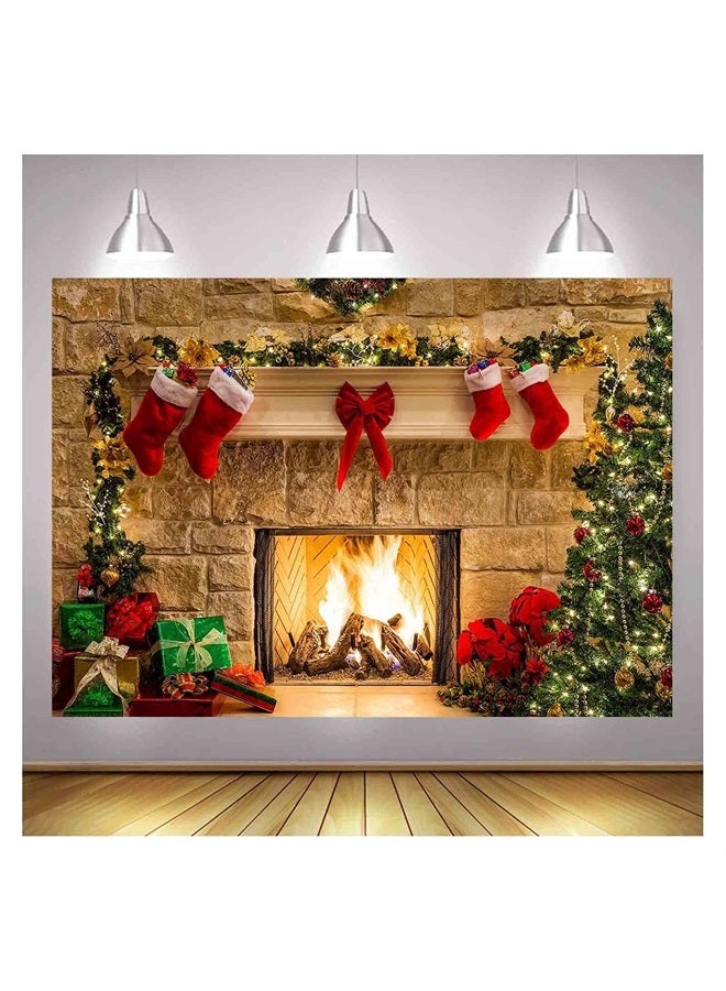 XLL Christmas Photography Backdrops Christmas Fireplace Decoration Background for Photo Happy Holiday Party Decoration Props 7x5FT(210CM X 150CM) - Image 1
