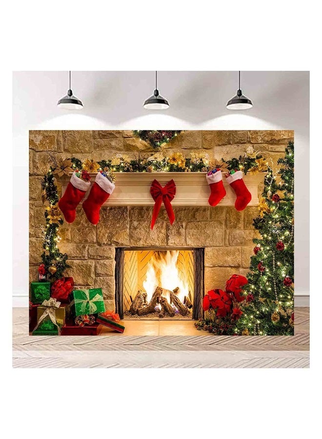 XLL Christmas Photography Backdrops Christmas Fireplace Decoration Background for Photo Happy Holiday Party Decoration Props 7x5FT(210CM X 150CM) - Image 2