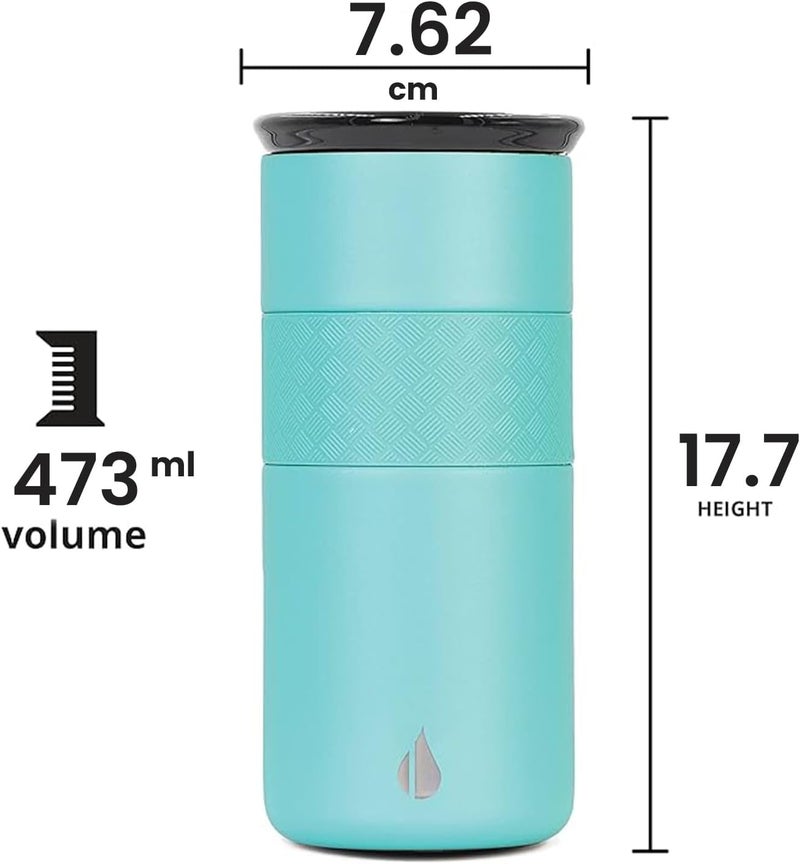 Elemental Artisan Insulated Tumbler, Triple Wall Coffee Travel Tumbler, Reusable Stainless Steel Coffee Tumbler with Ceramic Lid, Thermal Coffee Cup for Hot (6 Hrs) & Cold (18 Hrs) 16oz - Robin's Egg - Image 2