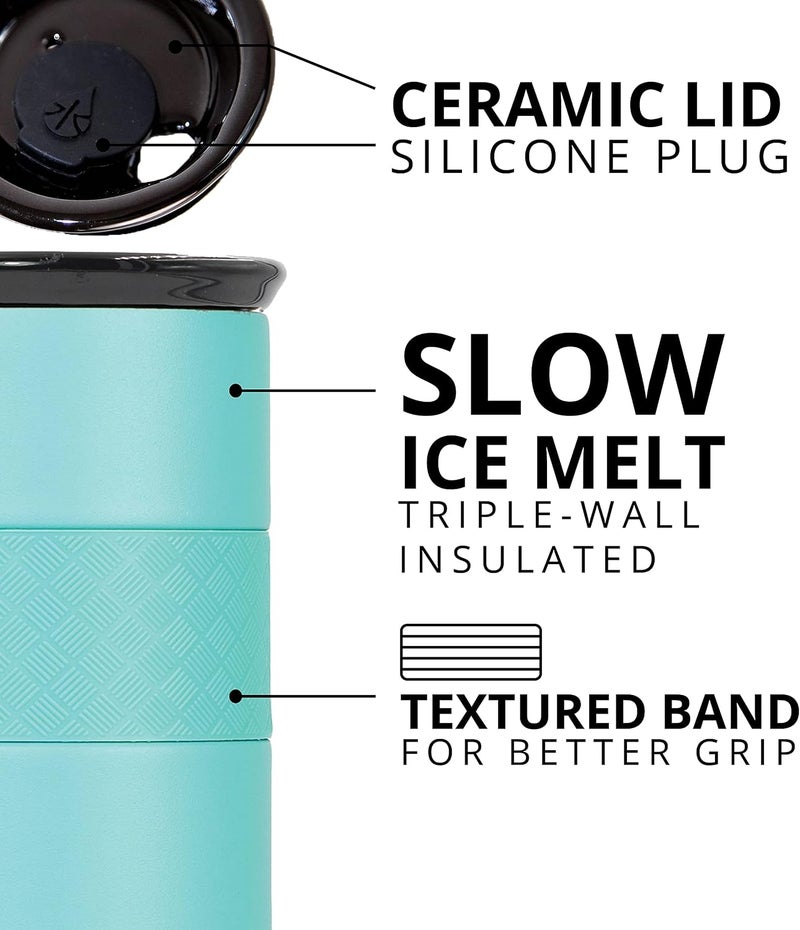 Elemental Artisan Insulated Tumbler, Triple Wall Coffee Travel Tumbler, Reusable Stainless Steel Coffee Tumbler with Ceramic Lid, Thermal Coffee Cup for Hot (6 Hrs) & Cold (18 Hrs) 16oz - Robin's Egg - Image 3