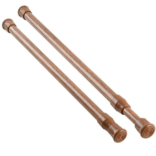 KXLIFE 2 Pack Small Spring Tension Curtain Rod 12 to 20 Inch, Thin Tension Rod No Drill for Window Cupboard Closet, Oak - Image 1
