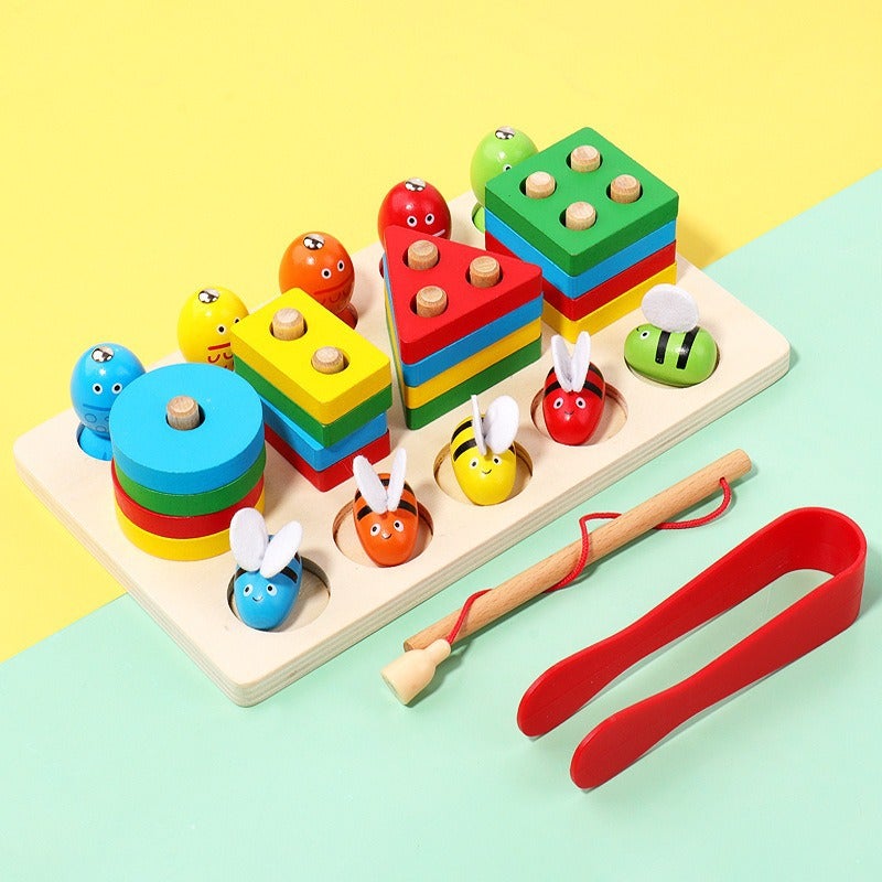 Bee Fishing Cutting Multi-Function Game Set Column Toy Children'S Early Education Puzzle Magnetic Building Block Set Column - Image 3