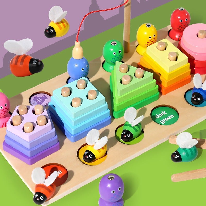 Bee Fishing Cutting Multi-Function Game Set Column Toy Children'S Early Education Puzzle Magnetic Building Block Set Column - Image 4