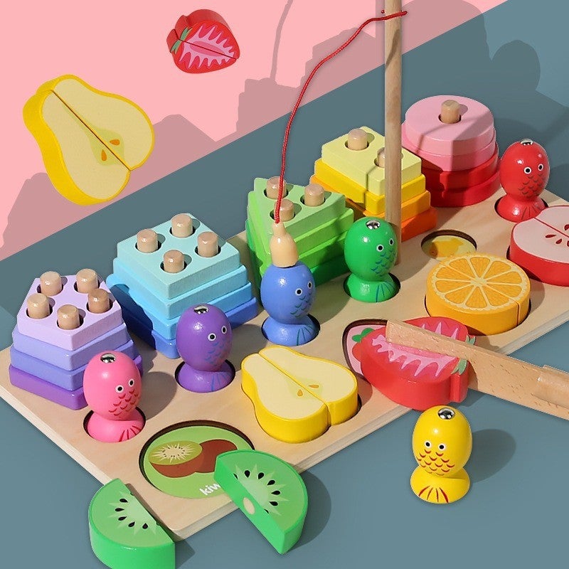 Bee Fishing Cutting Multi-Function Game Set Column Toy Children'S Early Education Puzzle Magnetic Building Block Set Column - Image 5