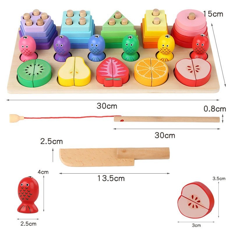 Bee Fishing Cutting Multi-Function Game Set Column Toy Children'S Early Education Puzzle Magnetic Building Block Set Column - Image 1