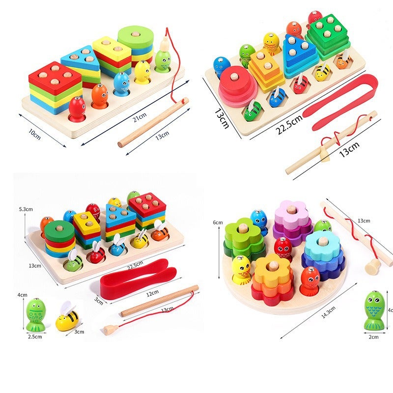 Bee Fishing Cutting Multi-Function Game Set Column Toy Children'S Early Education Puzzle Magnetic Building Block Set Column - Image 2