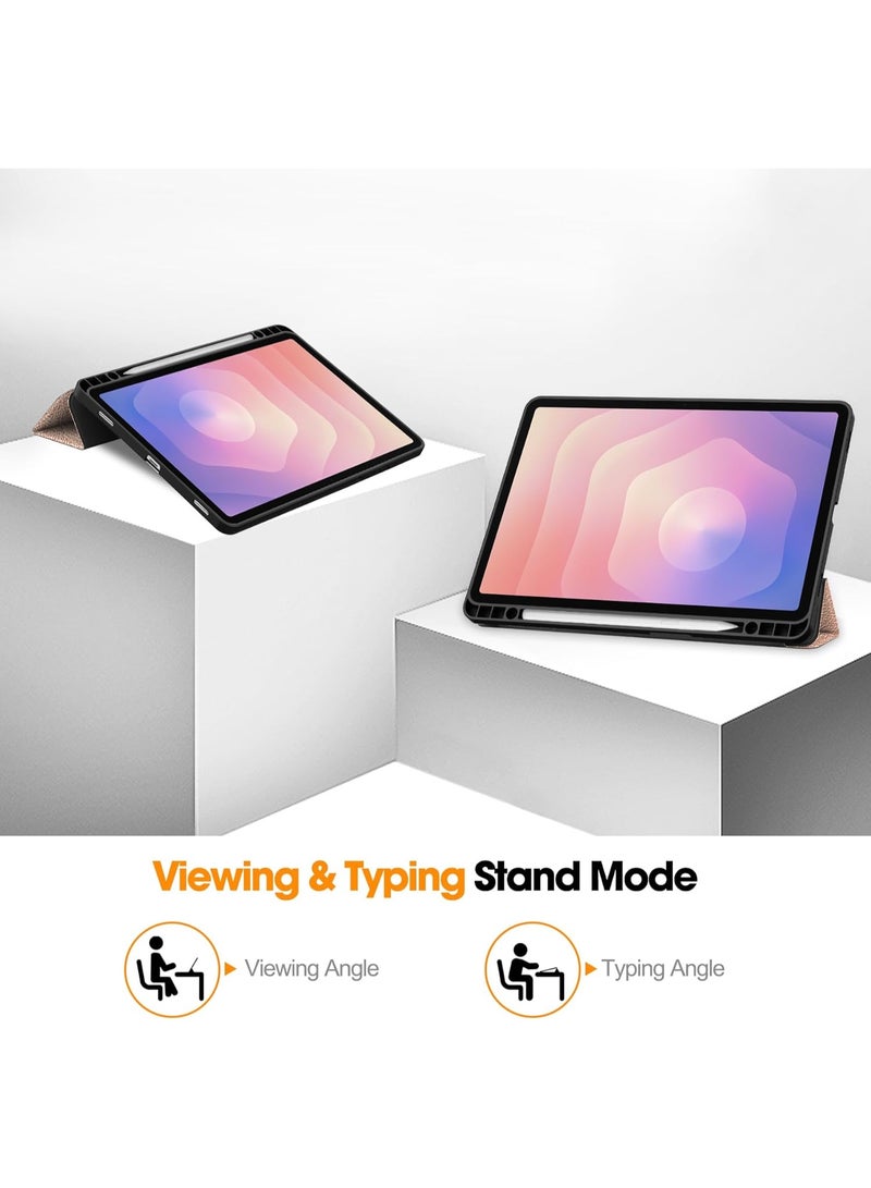 VKL Tablet Case for Samsung Galaxy Tab S11 11 inch 2025 (SM-X730/SM-X736B), Tri-Fold PU Leather Case with Auto Wake/Sleep, Soft TPU Back Cover Built-in Pen Holder (Rose Gold) - Image 4