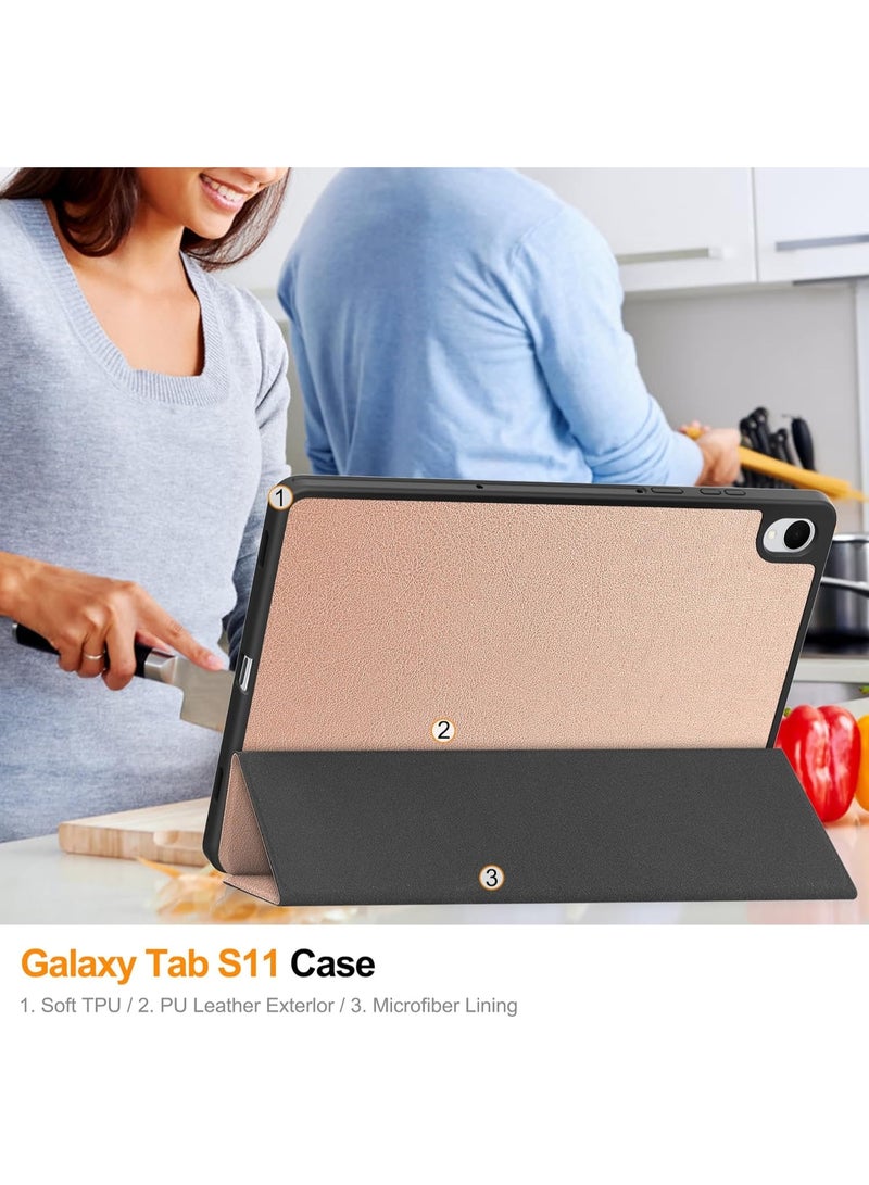 VKL Tablet Case for Samsung Galaxy Tab S11 11 inch 2025 (SM-X730/SM-X736B), Tri-Fold PU Leather Case with Auto Wake/Sleep, Soft TPU Back Cover Built-in Pen Holder (Rose Gold) - Image 5
