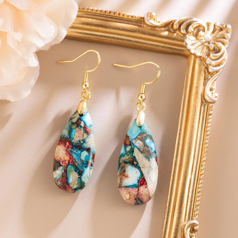 HAISWET Blue Red Stone Drop Earrings for Women Boho Dangle Drop Earrings - Image 3