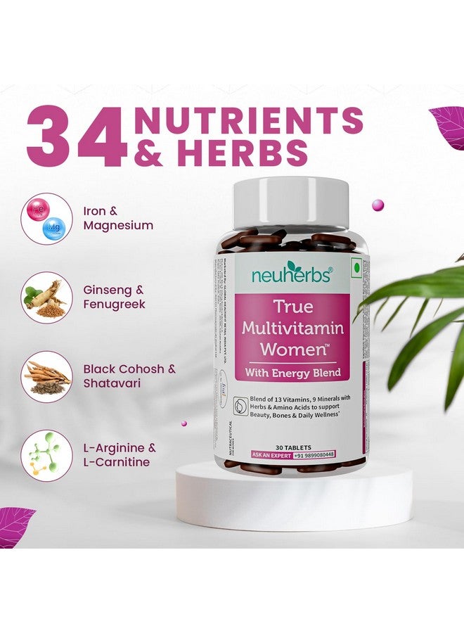 Neuherbs True Multivitamin Women -Veg Tablets|Plant Based Multivitamin for Women with Biotin, Vitamin C & 45 Other Ingredients, 1 count, 30 capsules - Image 4