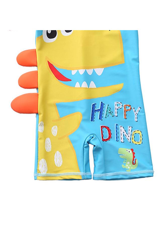 Swimwear One Piece Short Sleeve Sunscreen Beach Hot Spring Bathing Suit with Hat for Toddler Boy Blue White Cloud Dinosaur XL(100鈥?10cm 16鈥?9.5kg)