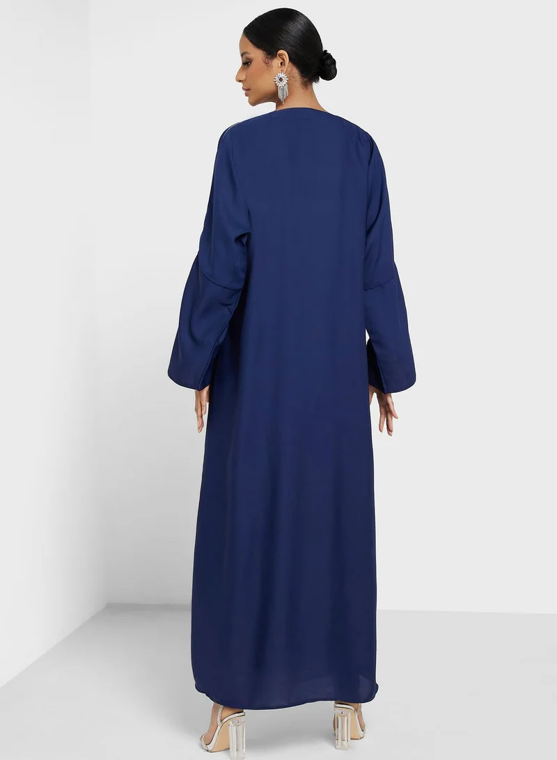 Khizana Open Abaya With Slit Sleeve Detail