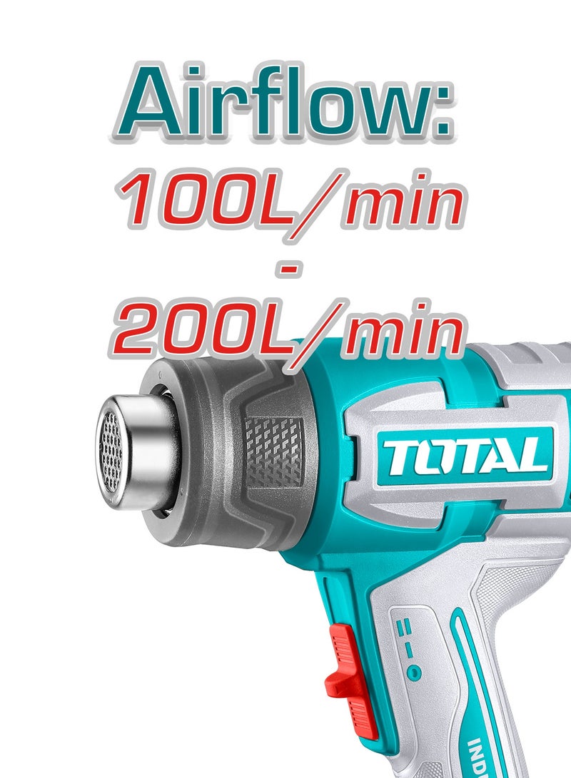 TOTAL 20V Cordless Dual-Temperature Heat Gun Kit - 300°C/550°C Battery Heat Gun with 4.0Ah Battery, Charger, 3 Nozzles, Scraper & Case - TBLI20065 - Image 4