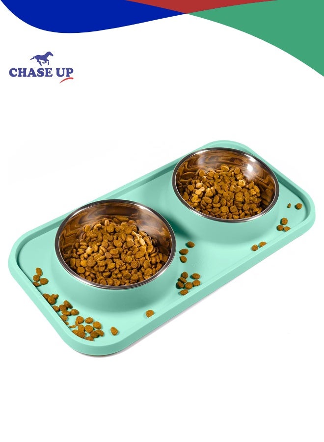 Chase Up Cat Food Bowls, Bowls Non-Skid and Non-Spill Silicone Mats with Stand, Removable Stainless Steel Water Dishes for Cats, Small Size Dogs - Image 1