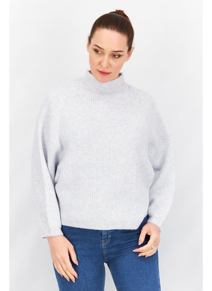 TOPSHOP Women Petite Turtle Neck Balloon Sleeve Funnel Sweater, Light Blue  - Image 1