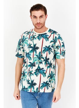 Men Crew Neck Short Sleeve All Over Printed T Shirt, White Combo