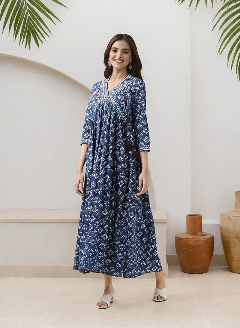 آي شين فستان نسائي قطن % مطرز ميدي سموك مستقيم