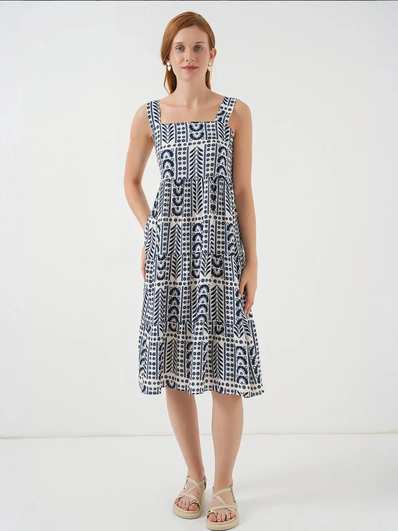 BIG DART BDART Patterned Midi Dress with Square Collar