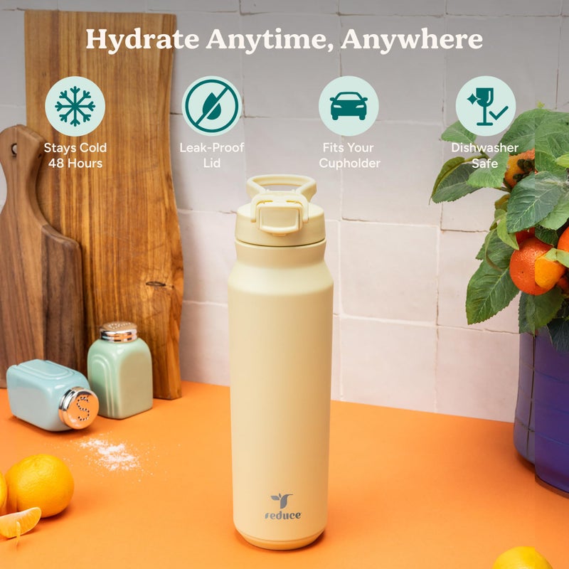 REDUCE 32 oz Hydrate Pro Stainless Steel Insulated Water Bottle - Flip Top Leak-Proof Lid, Dishwasher Safe, BPA-Free, Dual Wall Vacuum, Keeps Drinks Cold for 48 Hrs, Cup Holder Friendly - Sedona - Image 2