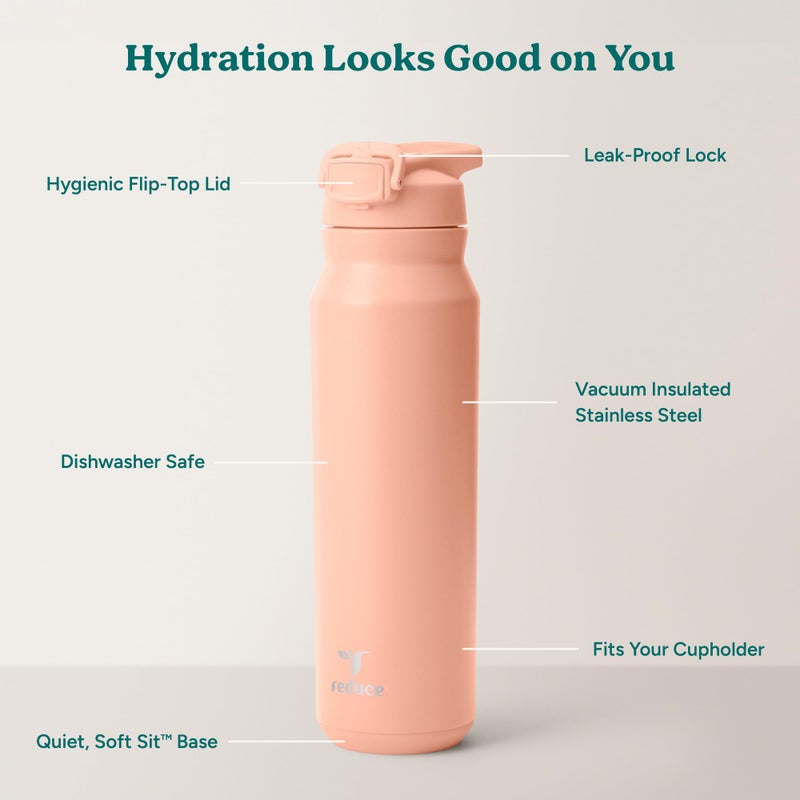 REDUCE 32 oz Hydrate Pro Stainless Steel Insulated Water Bottle - Flip Top Leak-Proof Lid, Dishwasher Safe, BPA-Free, Dual Wall Vacuum, Keeps Drinks Cold for 48 Hrs, Cup Holder Friendly - Sedona - Image 3