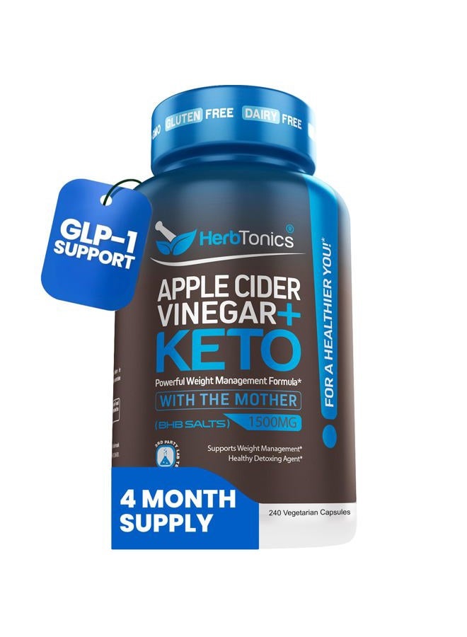 Herbtonics Apple Cider Vinegar with Keto BHB Salts - GLP-1 Support Supplement for Metabolism and Appetite Control, 240 Capsules. - Image 1