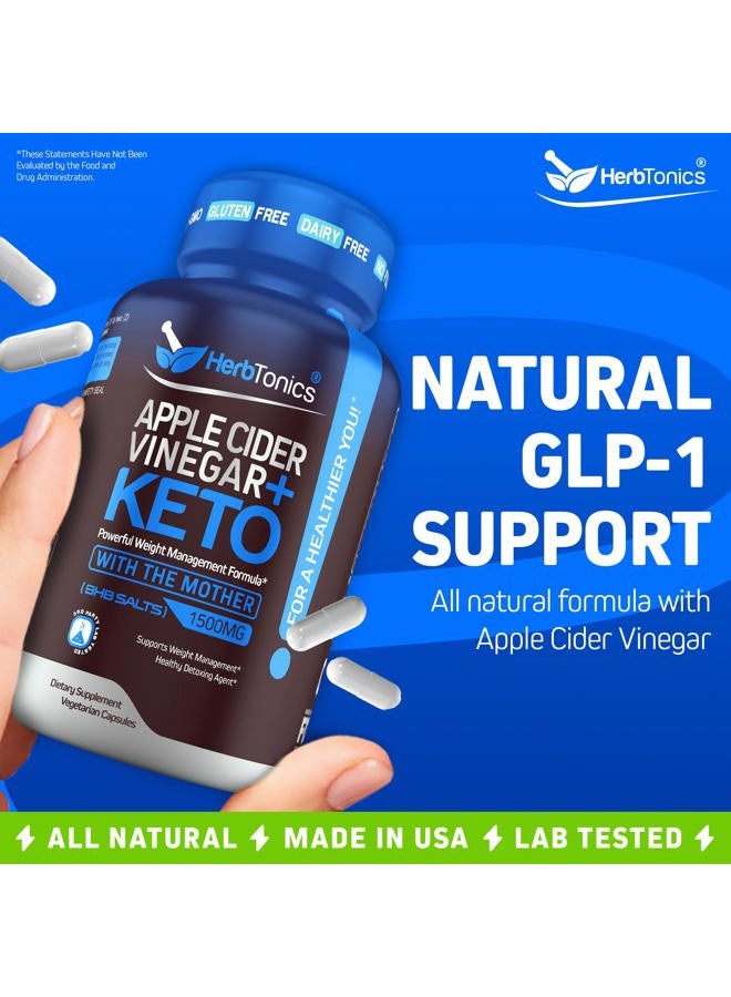 Herbtonics Apple Cider Vinegar with Keto BHB Salts - GLP-1 Support Supplement for Metabolism and Appetite Control, 240 Capsules. - Image 3