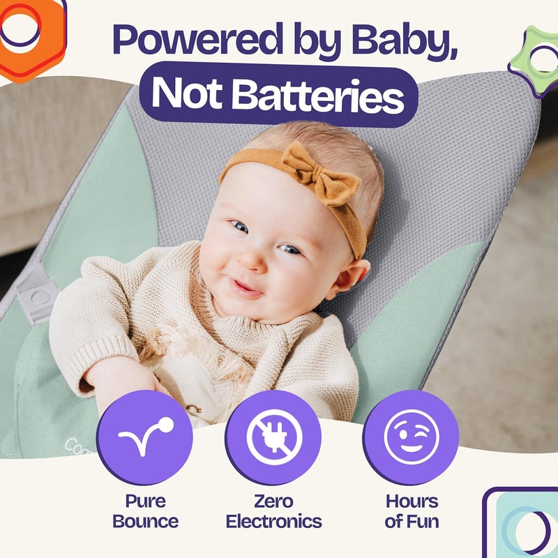 ComfyBumpy Ergonomic Baby Bouncer Seat - Bonus Travel Carry Case - Safe, Portable Bouncing Chair with Adjustable Height Positions - Infant Bouncy Seat Perfect for Newborn Babies (Green) - Image 3