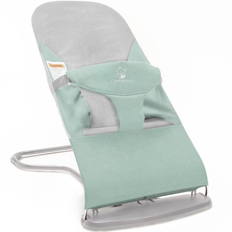 ComfyBumpy Ergonomic Baby Bouncer Seat - Bonus Travel Carry Case - Safe, Portable Bouncing Chair with Adjustable Height Positions - Infant Bouncy Seat Perfect for Newborn Babies (Green) - Image 1