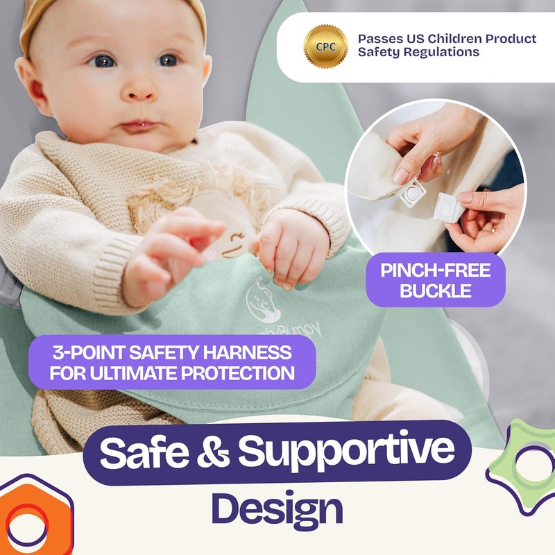 ComfyBumpy Ergonomic Baby Bouncer Seat - Bonus Travel Carry Case - Safe, Portable Bouncing Chair with Adjustable Height Positions - Infant Bouncy Seat Perfect for Newborn Babies (Green) - Image 5