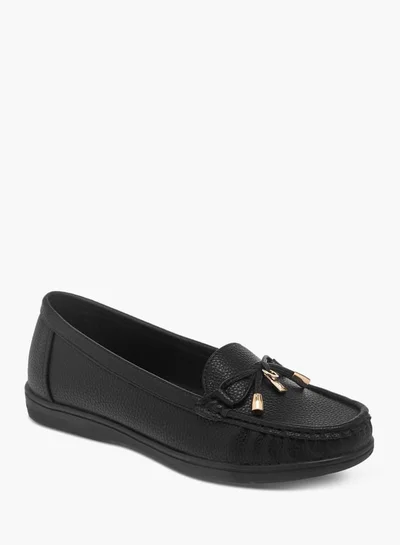 Flora Bella By Shoexpress Womens Textured Bow Accent Slip-On Loafers