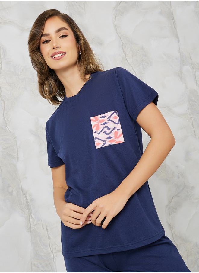 Styli Aztec Print Pocket T-Shirt & Ruffle Waist Pyjama Set  - Image 2