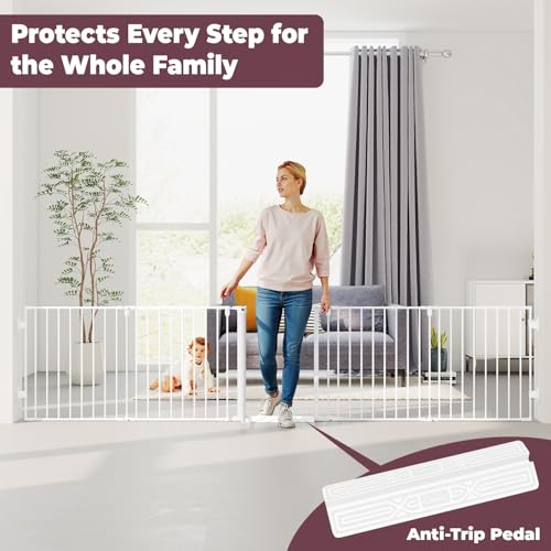 Cideny 127.5" Extra Wide Baby Gate for Fireplace Christmas Tree, Configurable 5 Metal Panels Baby Fence, Child Gate for Wide Openings with Anti-Trip Pedal, Long Kid Gate for Dog Pet, 28'' Tall White - Image 3