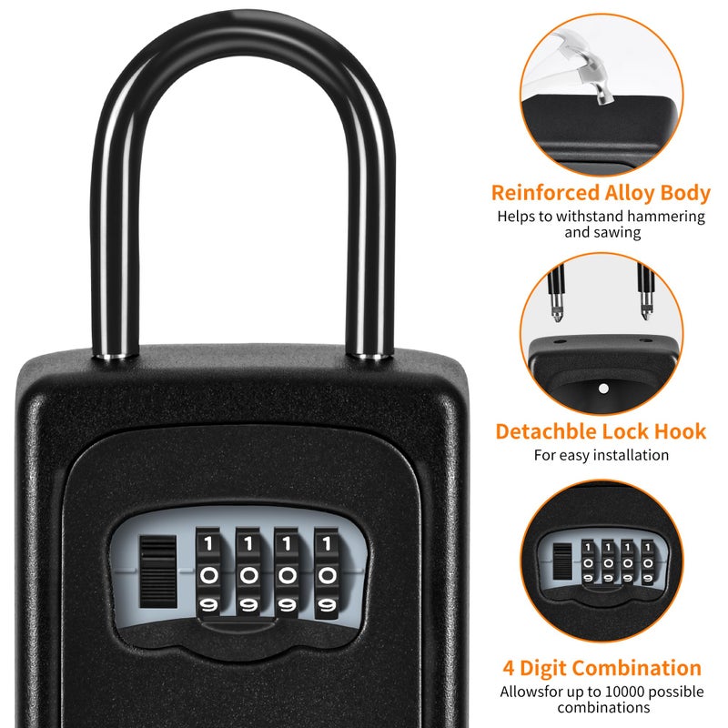 Fayleeko Portable Key Lock Box  Upgrade Clearly Visible Numbers  Lock Box Wall Mounted For House Key  5 Key Capacity  Weatherproof Resettable Code (1 Pack  Black) - Image 5