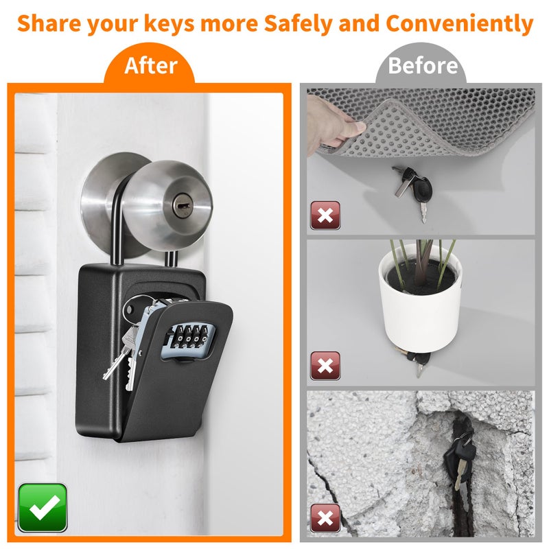 Fayleeko Portable Key Lock Box  Upgrade Clearly Visible Numbers  Lock Box Wall Mounted For House Key  5 Key Capacity  Weatherproof Resettable Code (1 Pack  Black) - Image 3