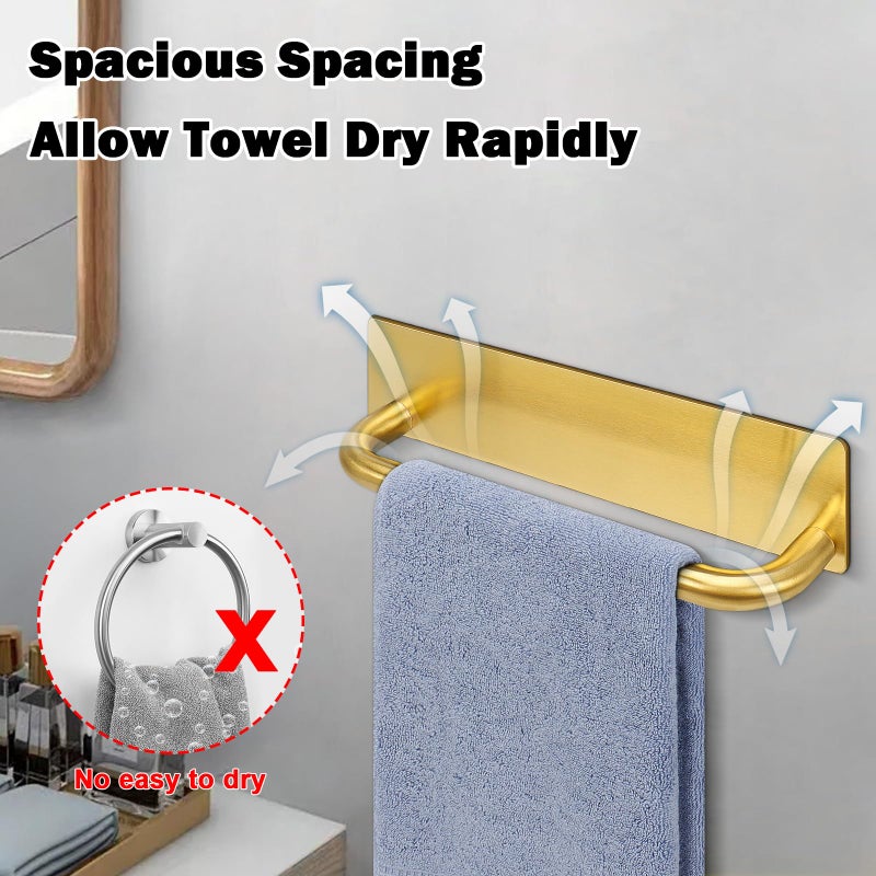 Livabber Self Adhesive Hand Towel Holder- 304 Stainless Steel Hand Towel Bar for Bathroom Kitchen Stick on Wall  Waterproof Hand Towel Rack No Drilling  9 Inch(Gold) - Image 4