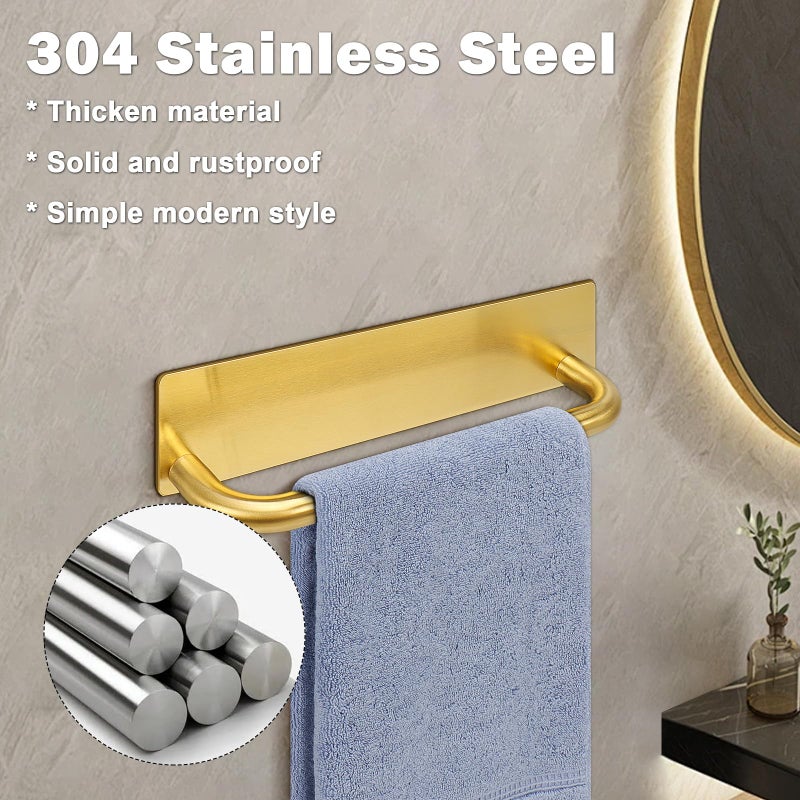 Livabber Self Adhesive Hand Towel Holder- 304 Stainless Steel Hand Towel Bar for Bathroom Kitchen Stick on Wall  Waterproof Hand Towel Rack No Drilling  9 Inch(Gold) - Image 3