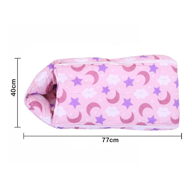 Nonibud Baby Cotton Sleeping Bed Cum Carrying Nest Bag with Storage Bag Large Size 77 Cms X 40 Cms 09 Months SkyBlue Star Print Pink Moon - Image 2