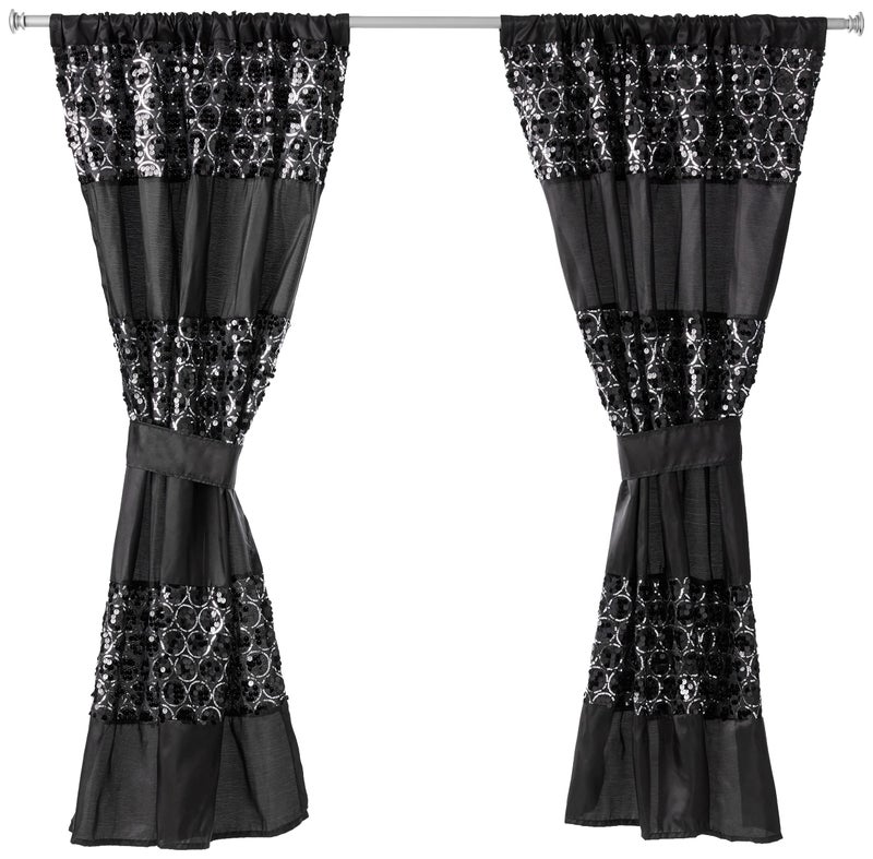 Popular Bath Sinatra Black Curtain Classic Luxury Window Curtain Contemporary Decor Black Color Unique Design Stylish Bathroom Window Curtain 36 x 54 Each Set of 2 Tie Decor Bling Mosaic