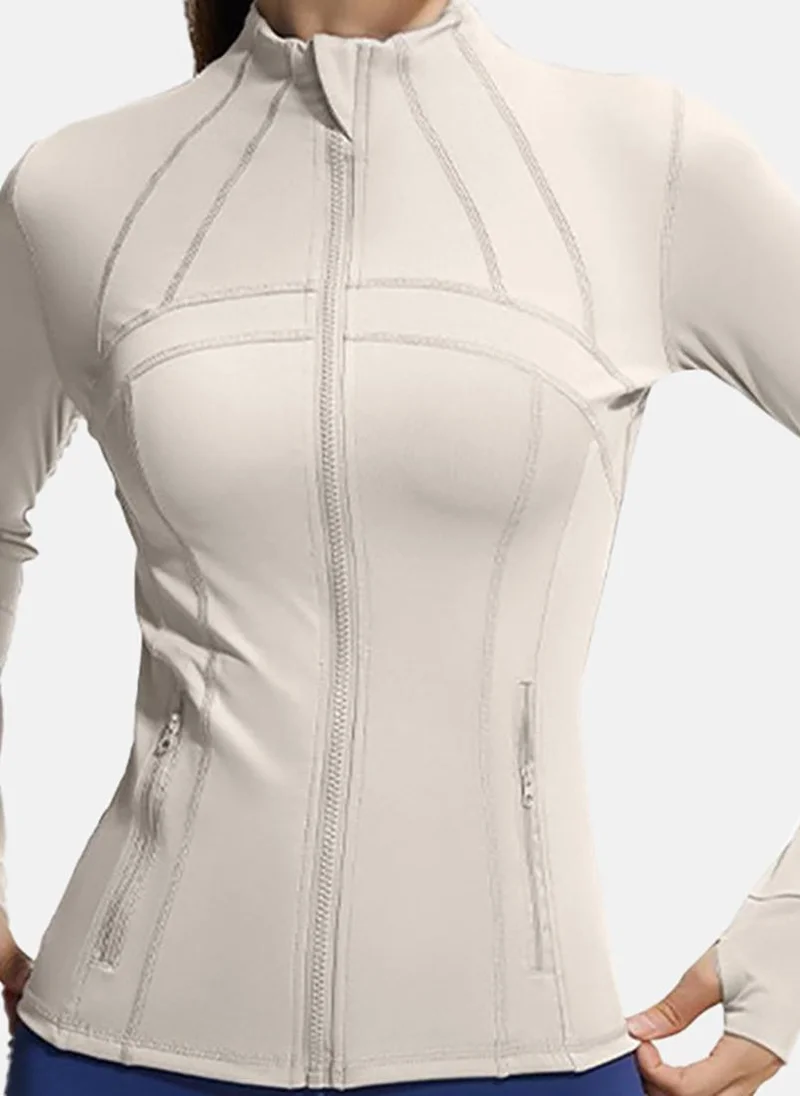 يونيكي White Solid Slim Fit High Neck Jacket