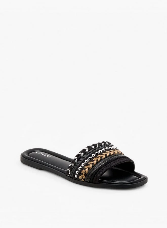 سيليست صنادل نسائية مسطحة مزينة سهلة الارتداء