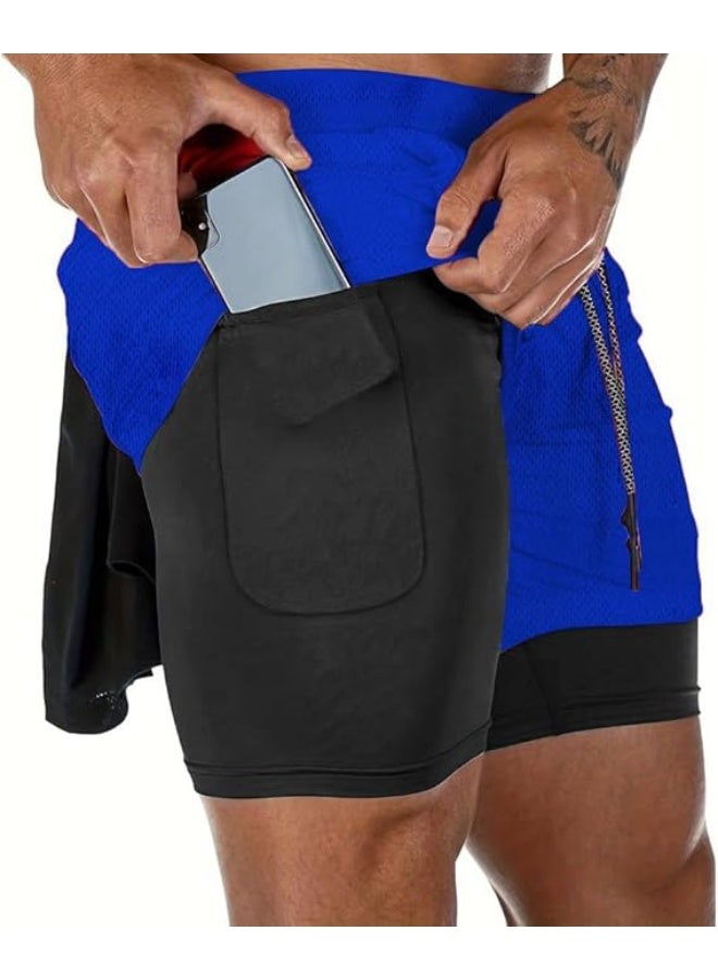 VITION Gym Shorts for Men, Men's Activewear Running Shorts,Drawstring Gym Shorts Men, 2 Layer Loose Athletic Shorts with 4 Pockets (Medium, Blue) - Image 5