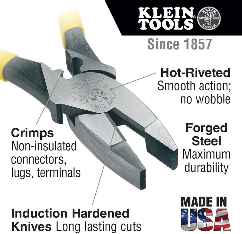 Klein Tools J213-9NECR 9-Inch Jouneyman Pliers with Crimping Die and High-Leverage Design - Image 2