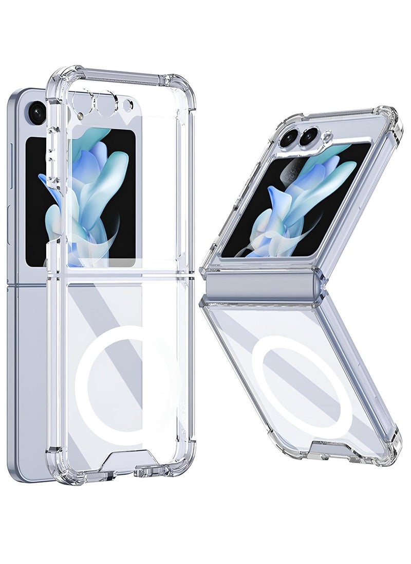 Raxoom Transparent Magnetic Case for Samsung Galaxy Z Flip 5 – Slim, Shockproof Design with MagSafe Compatibility & Wireless Charging Support - Image 1